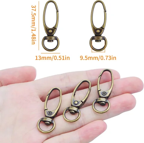 Miniatura 3 de 50 clips giratorios de 1.496 in y 360 grados, llavero de metal, cierres de langosta ovalados curvos, ganchos a presión para llaveros, cordón, bolso
