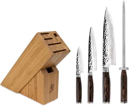 Shun Premier - Juego de 5 bloques de iniciación de 5 piezas, incluye chef de 8 pulgadas, pelado de 4 pulgadas, cuchillos utilitarios de 6.5 Marrón