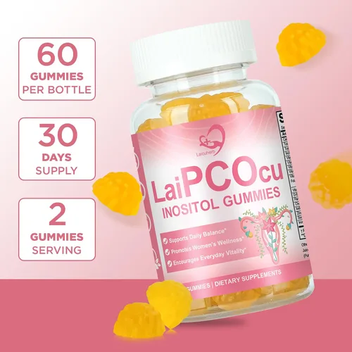 Miniatura 6 de Gomitas de inositol PCOS para el equilibrio ovárico y hormonal, 60 unidades de gomitas PCOS con mio-inositol, folato y zinc que ayudan al ciclo