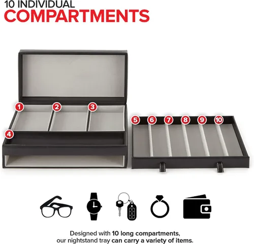 Miniatura 3 de Stock Your Home Bandeja valet para hombre, joyero para hombre, organizador y almacenamiento de mesita de noche, organizador de mesita de noche, caja