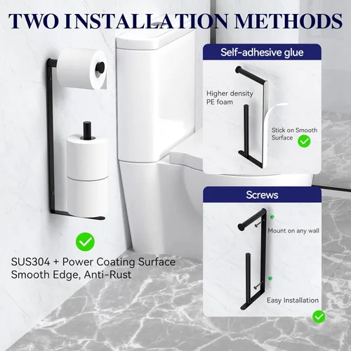 Miniatura 4 de Longzon Soporte de papel higiénico negro mate de pared autoadhesivo, soporte de papel higiénico de almacenamiento para 3 rollos de papel de seda