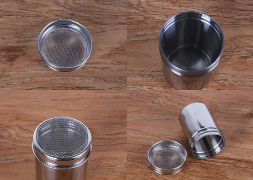 Miniatura 6 de Coctelera de azúcar en polvo con tapa, de acero inoxidable, de malla fina, canela, azúcar glaseada, harina de cacao, chocolate, café, tamizador