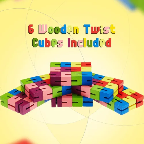 Miniatura 4 de Sumind 6 cubos de madera para ansiedad, rompecabezas de bloques giratorios, juguetes sensoriales para adolescentes y adultos, coloridos juguetes