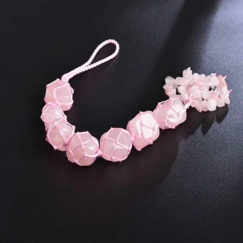Miniatura 5 de Adornos colgantes de cuarzo rosa natural hechos a mano para auto, piedras de cristal para decoración del hogar, ornamento Feng Shui, decoración