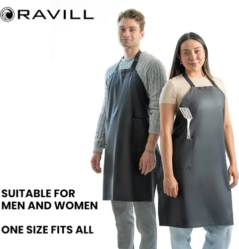 Miniatura 4 de Ravill Delantal impermeable para hombres y mujeres, 2 bolsillos, 35 pulgadas de largo, delantales de trabajo multiusos para lavavajillas, aseo