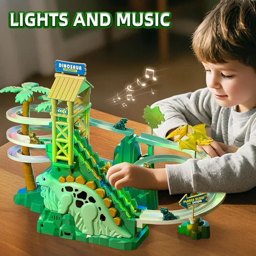 Miniatura 5 de JUKUDAHU Pista de Escalada y Deslizamiento de Dinosaurios para Niños de 3, 4, 5, 6, 7, 8 años - Juego de Pista de Carreras, Juguete de Coche