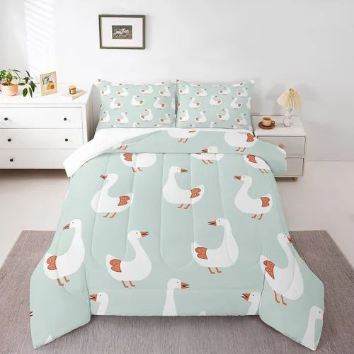 Miniatura 11 de Erosebridal Juego de ropa de cama a cuadros azul para niños, juego de cama individual con diseño de patos amarillos de dibujos animados, juego