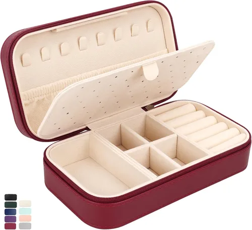 DesignSter Joyero de viaje, estuche portátil de piel sintética, pequeñas cajas de joyería para regalos, organizador de joyas de viaje para mujeres,