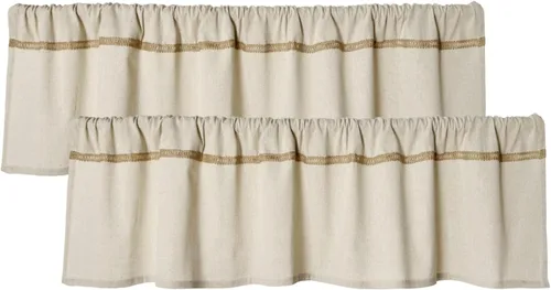 Miniatura 8 de Cenefa de lino de algodón para ventanas con ribete de encaje de arpillera rústica de 12 pulgadas, cenefa de cocina con bolsillo para barra, cortina