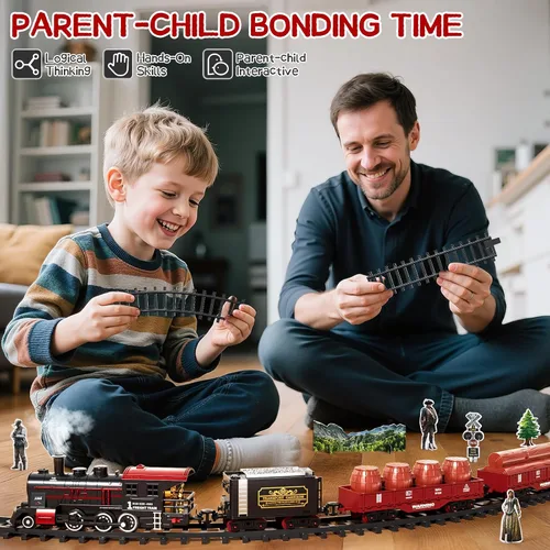 Miniatura 4 de Conjunto de Tren para Niños Pequeños de 2-4 años, Trenes Eléctricos con Vía, Humo, Luz, Sonido y Escena, Conjuntos de Tren de Navidad para Alrededor