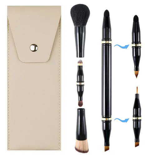 Miniatura 8 de Ponhey Juego de brochas de maquillaje de viaje 4 en 1, cepillo de maquillaje de viaje desmontable con estuche para base, polvo suelto, corrector