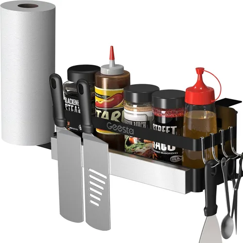 Miniatura 8 de Geesta Organizador de plancha mejorado para parrillas Blackstone de 28"/36", caja de almacenamiento de accesorios para barbacoa con soporte