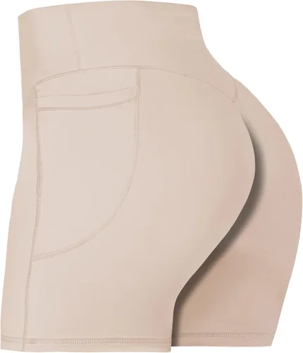 Sunzel - Pantalones cortos de ciclista para mujer, sin costura frontal, con control de abdomen y bolsillos, para yoga, entrenamiento y gimnasio