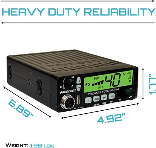 Miniatura 3 de President Thomas FCC Radio AM/FM CB – 40 canales, manos libres VOX, puerto USB, ASC, pantalla LCD multicolor – Transceptor móvil compacto de 12/24 V