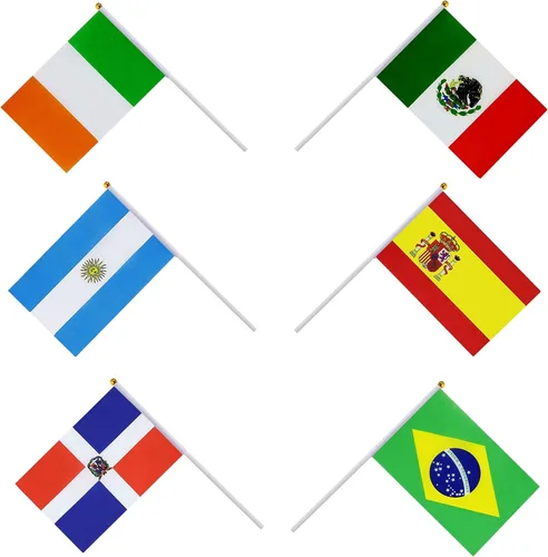 Miniatura 4 de Banderas de mano de 200 países en palo, pequeñas mini banderas internacionales de países del mundo de 5 x 8 pulgadas, bandera de países del mundo