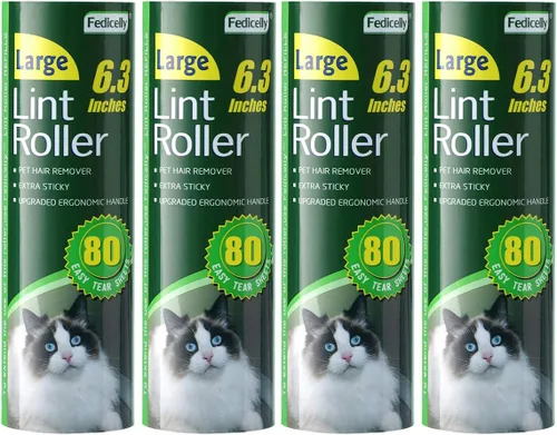 Fedicelly Rodillos de pelusa grandes para mascotas, repuestos extra pegajosos, juego de 6.3 pulgadas más ancho con 320 hojas para eliminación de