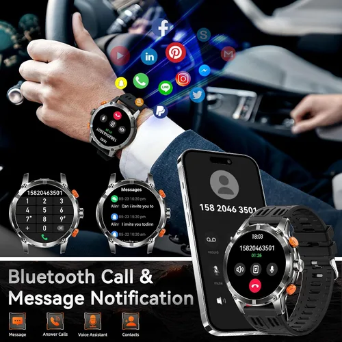 Miniatura 6 de Reloj inteligente militar para hombre (llamada/respuesta de llamada) con linterna LED, pantalla grande HD de 1.7 pulgadas con batería de 530 mAh