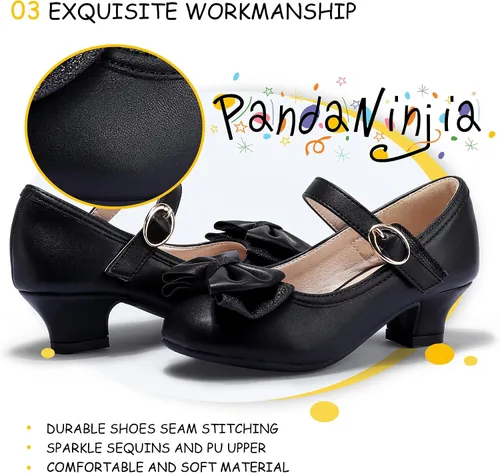 Miniatura 190 de PANDANINJIA Vestido de jada para niñas y niños pequeños, zapatos de princesa Mary Jane con tacones con lazo para fiesta, boda, boda