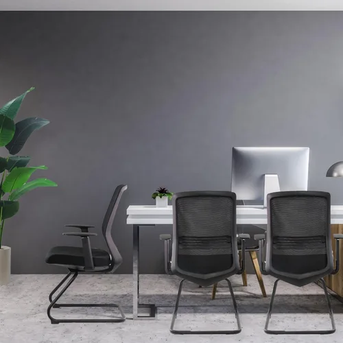 SUNLINE Ergo Silla auxiliar con base de trineo, respaldo de malla, asiento acolchado acolchado, estacionario, ligero, versátil, sillas de oficina