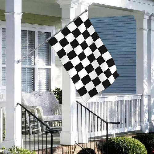 Miniatura 2 de Bandera a cuadros de doble cara de 3 x 5 pulgadas, banderas de carreras en blanco y negro, divertida bandera de vacaciones para interiores