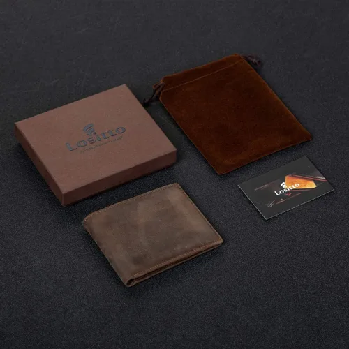 Miniatura 6 de Lositto Cartera de cuero de grano superior con bloqueo RFID para hombres, excelente como plegable de viaje