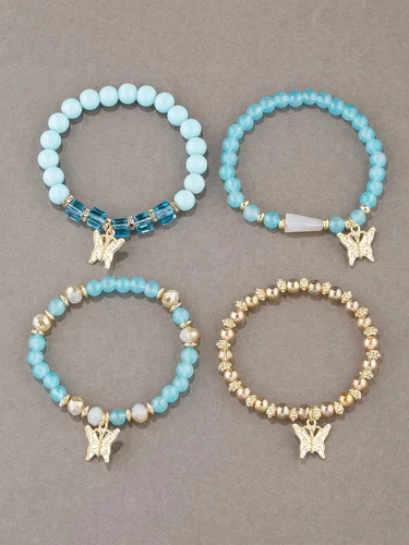 Miniatura 3 de Juego de pulseras con colgante de mariposa con cuentas de cristal bohemio, apilable, pulsera elástica apilable hecha a mano, multicapa colorida