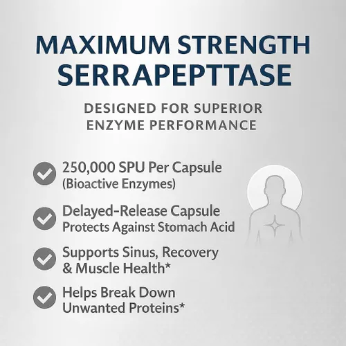 Miniatura 8 de iSerra Advanced Series Serrapeptase 250,000 SPU por cápsula (500,000 SPU por 2 cápsulas) Máxima fuerza 12 veces potente Serratiopeptidasa 90
