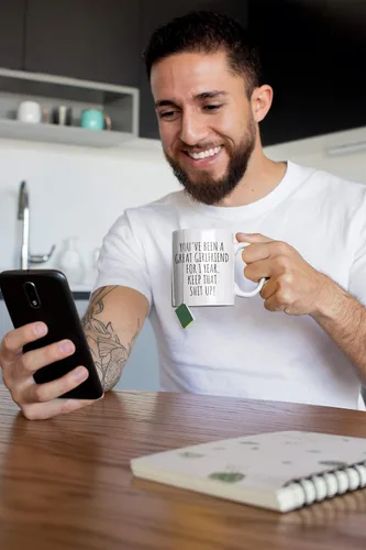 Miniatura 4 de 1 Año Aniversario Novio Taza Regalo divertido para Bf Él 1er Fechado Primer año Relación Pareja Juntos Café Té Taza