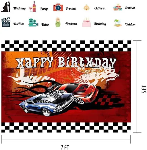 Miniatura 2 de EOA Ruedas de 5 (W) x3 (H) FT Wild Hot Racer Photogarphy Backdrops Fiesta de Cumpleaños Videojuegos Fondo de Carreras de Coches Niños Banner Sesión