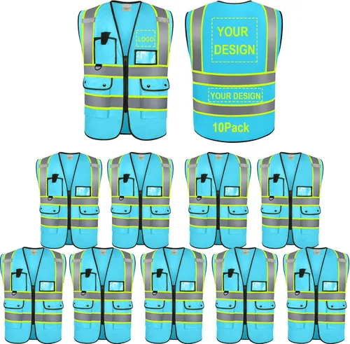 Miniatura 39 de BeautyWill Chalecos de seguridad con logotipo personalizado, chaleco reflectante clase 2 ANSI con bolsillos cremallera alta visibilidad construcción