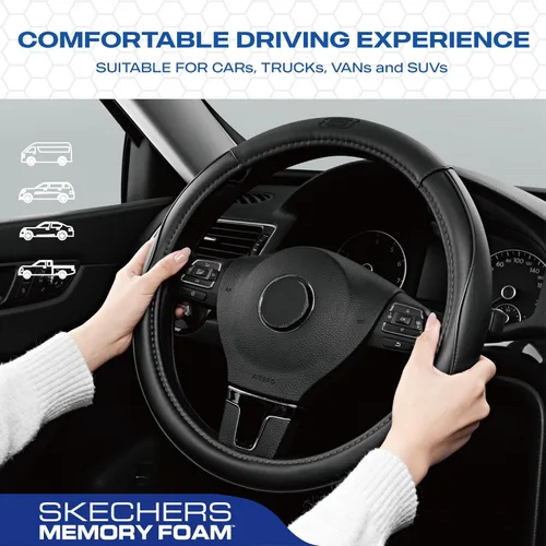 Miniatura 4 de Skechers Funda de volante de espuma viscoelástica, Funda de volante de microfibra con ribete y cuero deportivo de ajuste universal de 14" 1/2-15