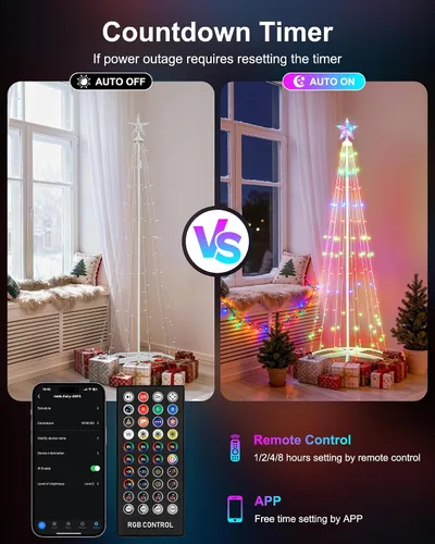 Miniatura 4 de Paquete de 2 Luces Inteligentes de Árbol de Navidad en Forma de Cono - Árbol Artificial de 5 Pies con 130 LED y 6 Pies con 154 LED con Estrella