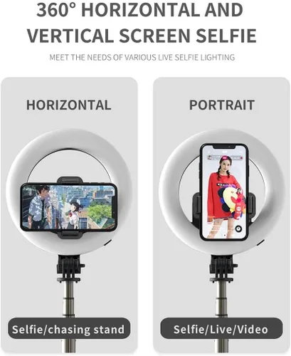 Miniatura 3 de BoxWave Soporte y soporte compatible con Blackview A53 Pro - RingLight SelfiePod, brazo extensible para selfie stick con anillo de luz - Negro