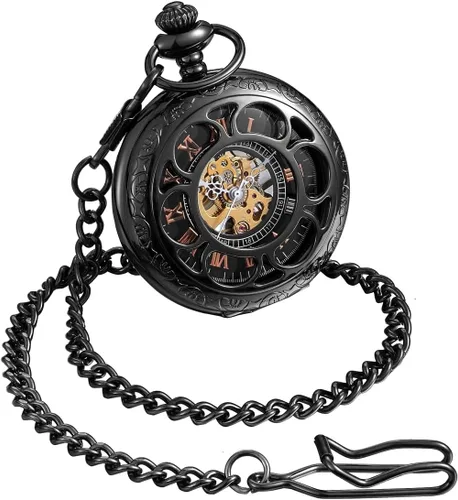 Miniatura 14 de ShoppeWatch Reloj de bolsillo para hombre con cadena Reloj de bolsillo vintage de cuerda a mano Reloj de bolsillo clásico con movimiento