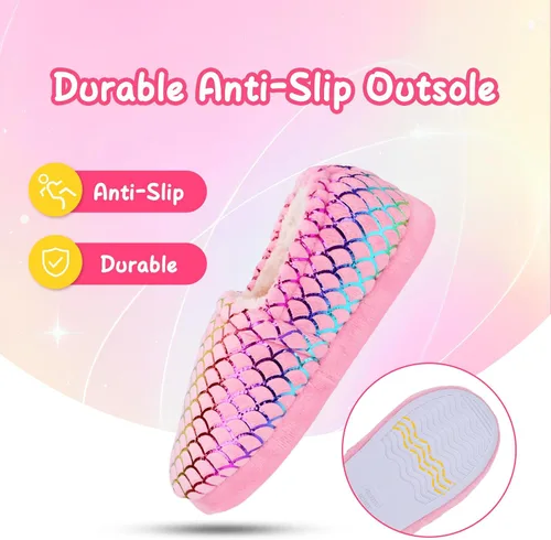 Miniatura 2 de MEJORMEN Pantuflas de casa de sirena para niñas, acogedoras y antideslizantes para interiores y exteriores, pantuflas de dormitorio con purpurina