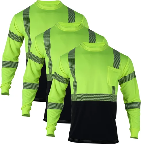 Miniatura 8 de VENDACE Camisetas de seguridad reflectantes de alta visibilidad, paquete de 3 camisetas de trabajo de construcción de manga larga Hi Vis, para Azul