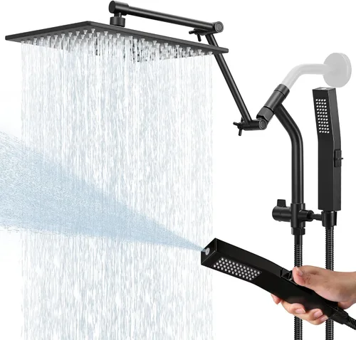 Miniatura 8 de Regadera de lluvia de metal de 12 pulgadas con modo de lavado eléctrico integrado de mano, cabezales de ducha cuadrados de cascada de alta presión