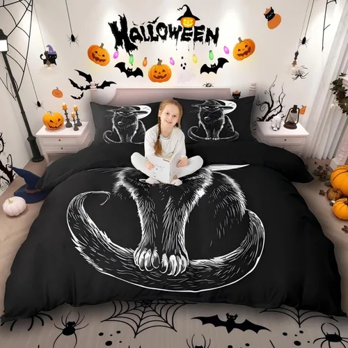 Miniatura 37 de Erosebridal Juego de ropa de cama de murciélago de Halloween, tamaño individual, con purpurina y estrellas, galaxia, funda de edredón para niños