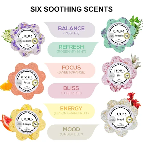 Miniatura 5 de Fiora Naturals - Juego de 6 bombas de ducha con aceites esenciales para aliviar el estrés, ducha de hidromasaje, bomba de baño para ducha, regalo