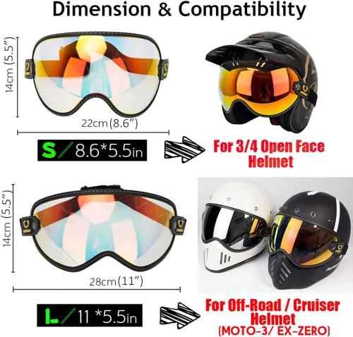 Miniatura 3 de Protector retro para casco de motocicleta, visera de burbujas, lentes de policarbonato de repuesto universal para casco completo de cara abierta