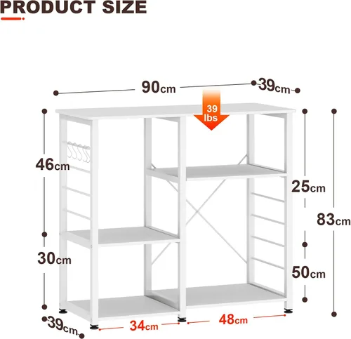 Miniatura 3 de SDHYL Barra de café, soporte para microondas de 35 pulgadas con 4 estantes de almacenamiento, estantes de cocina, estantes organizadores
