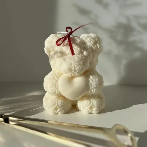 Miniatura 6 de Paquete de 2 moldes de velas de oso de rosas 3D, moldes de silicona para el día de San Valentín, pinte su propio corazón o vela de oso de rosa