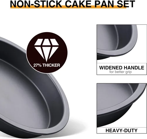Miniatura 6 de HONGBAKE Molde redondo para hornear pasteles, 8 pulgadas, moldes para galletas poco profundos, moldes para pasteles en capas con agarres más anchos