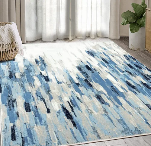 Abani Rugs - Alfombra abstracta azul y beige de 7 pies 9 pulgadas x 10 pies 2 pulgadas, colección Porto Alfombra decorativa de estilo contemporáneo