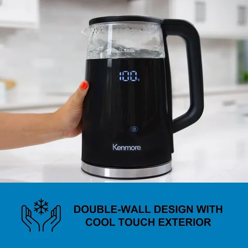 Miniatura 4 de Kenmore - Hervidor eléctrico inalámbrico de 1.7 litros, chofer digital inalámbrico, hervidor de té instantáneo, control de temperatura Negro