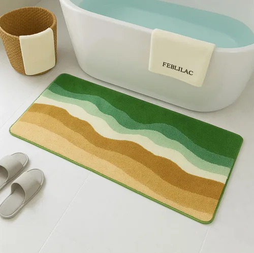 Miniatura 5 de Alfombra de baño de ondas azules y verdes, de estilo japonés, suave, absorbente de agua, antideslizante, lavable a máquina para ducha