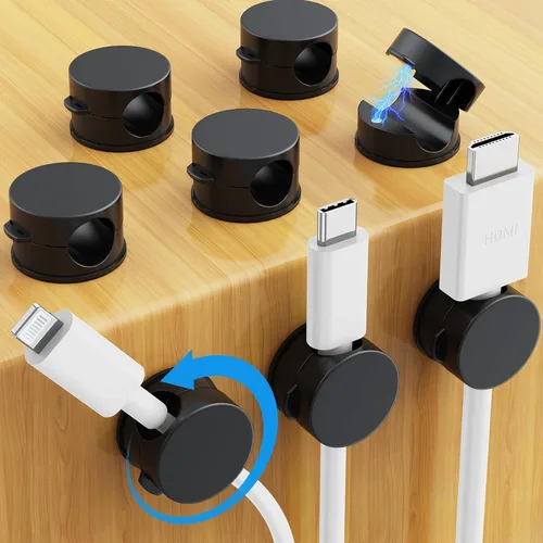 AGPTEK Paquete de 8 clips magnéticos para cables, clips giratorios de 360° actualizados para sujetar cables en mesita de noche, organizador de