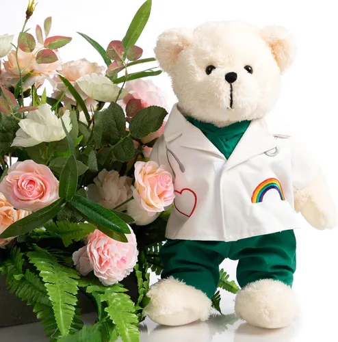 Miniatura 3 de HollyHOME Oso de Peluche Doctor Oso de Peluche en Batas y Bata Blanca Regalos para Médicos Estudiantes y Niños 16 Pulgadas, Crema
