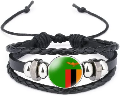 Miniatura 27 de vmcoatdu Mundial Muchas Banderas Nacionales Brazalete Retro de Aleación de Cuero para Pulsera de Cuerda Trenzada de Bandera Nacional