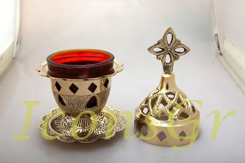 Lámpara de aceite de mesa de bronce ortodoxo cristiano griego - 9353b